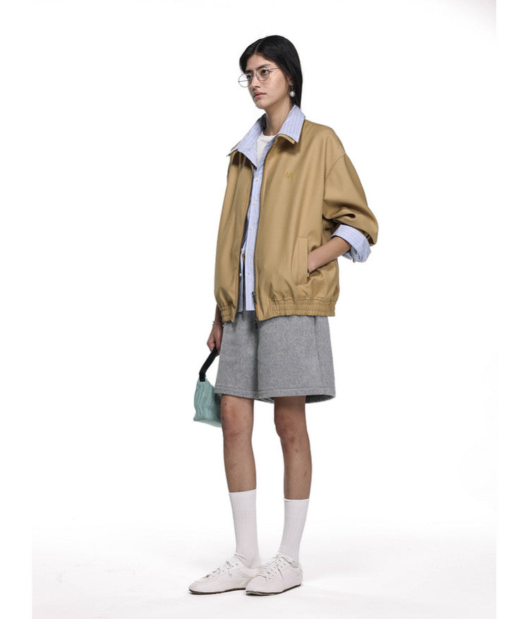 Faux Two-Piece Striped Patchwork Short Jacket
