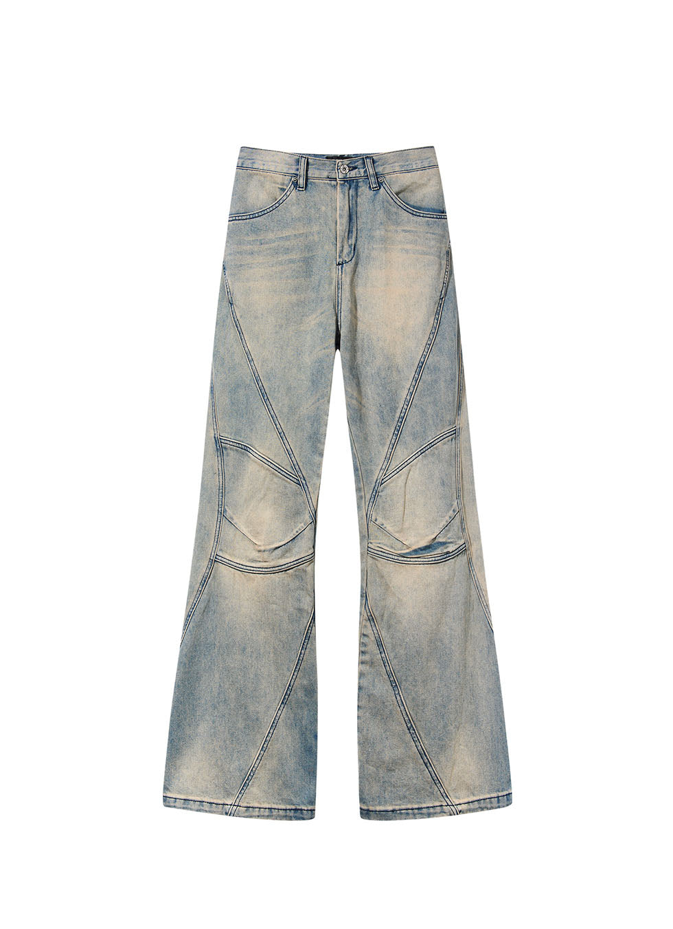 Damaged Pinch Pleated Micro Flared Jeans