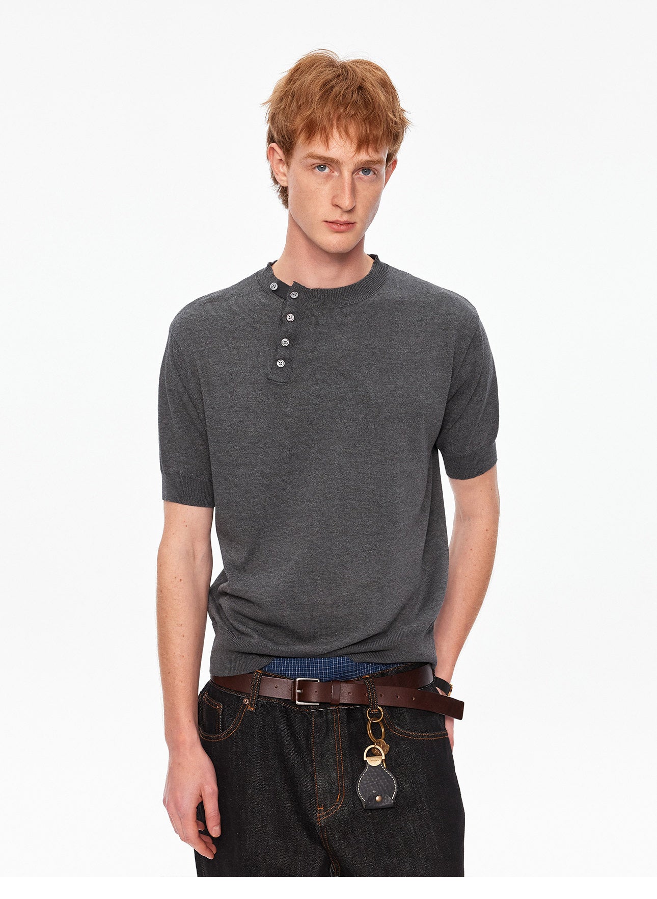 Crossover Henley-neck knit