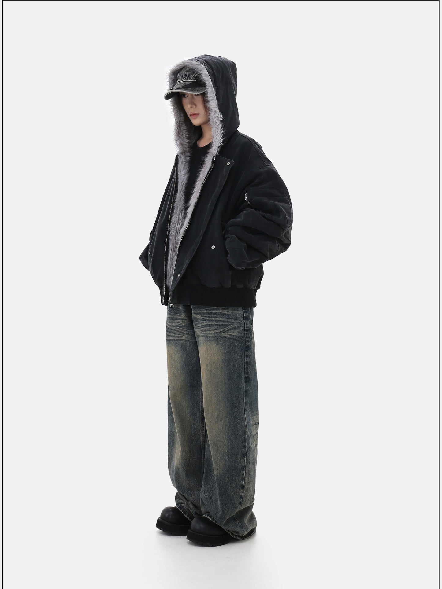 Wash-Damaged Heavyweight Hooded Jacket