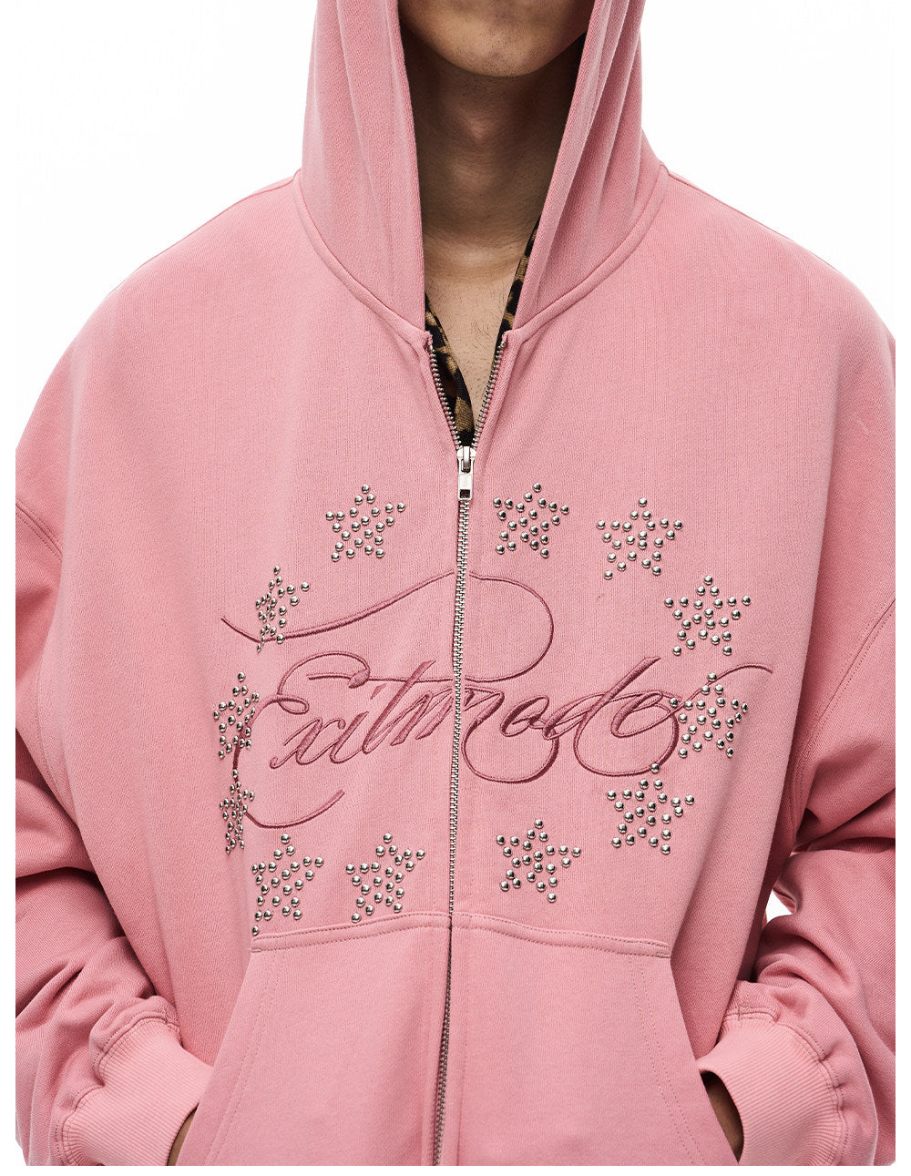 Alphabet Embroidered Hoodie with Zipper