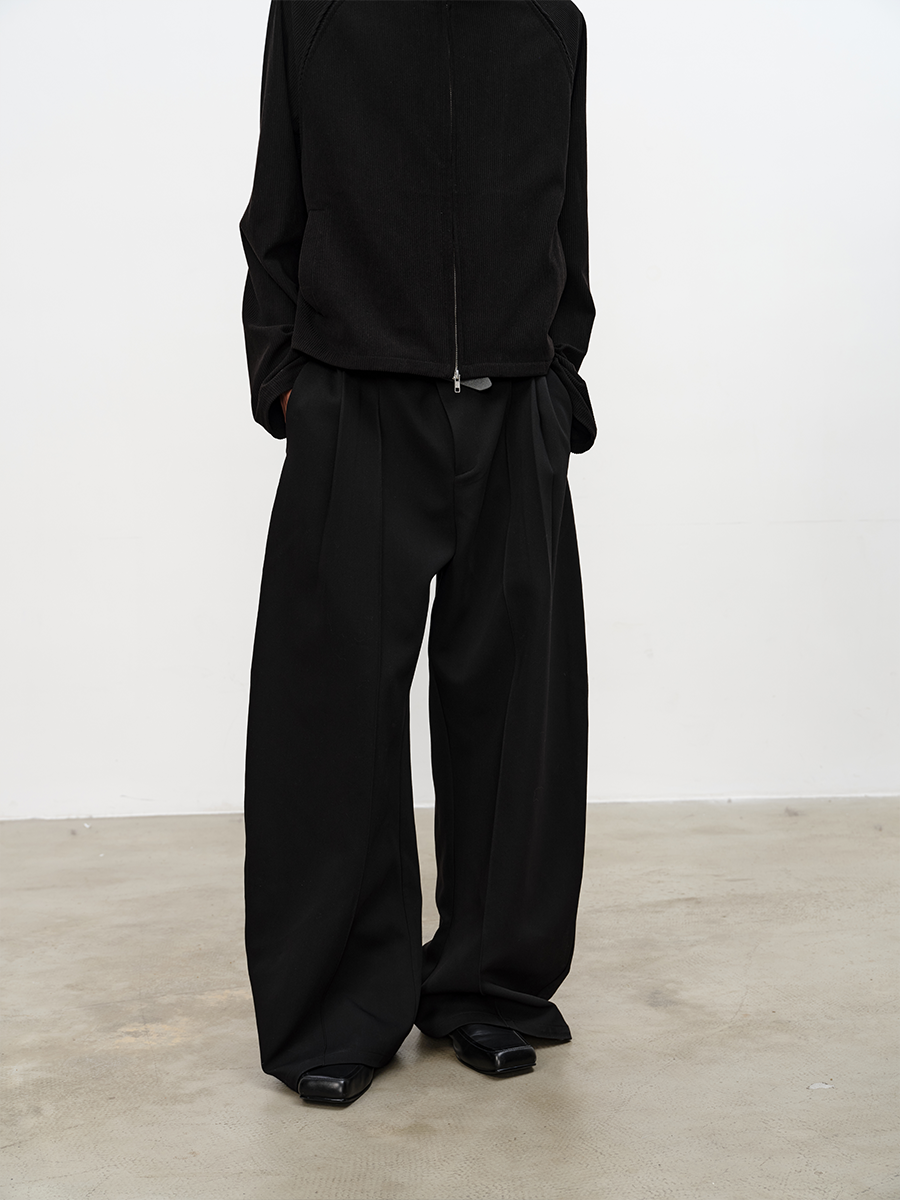 Mid-Rise Pleated Casual Pants