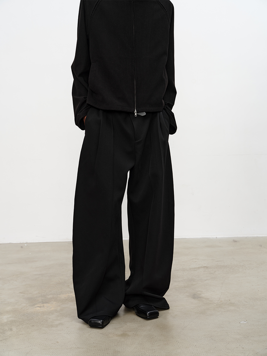 Mid-Rise Pleated Casual Pants