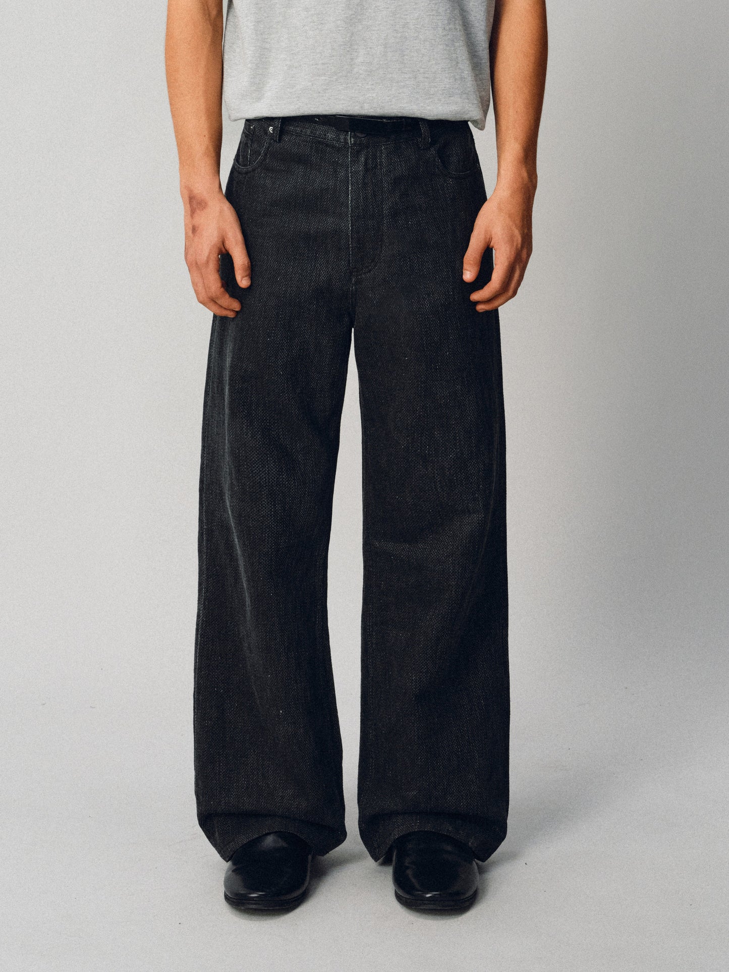 Waxed Micro-Flared Washed Denim Pants