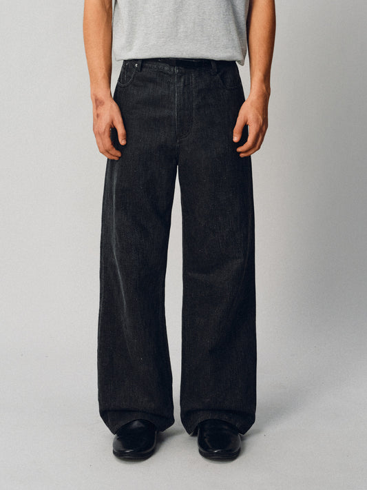 Waxed Micro-Flared Washed Denim Pants