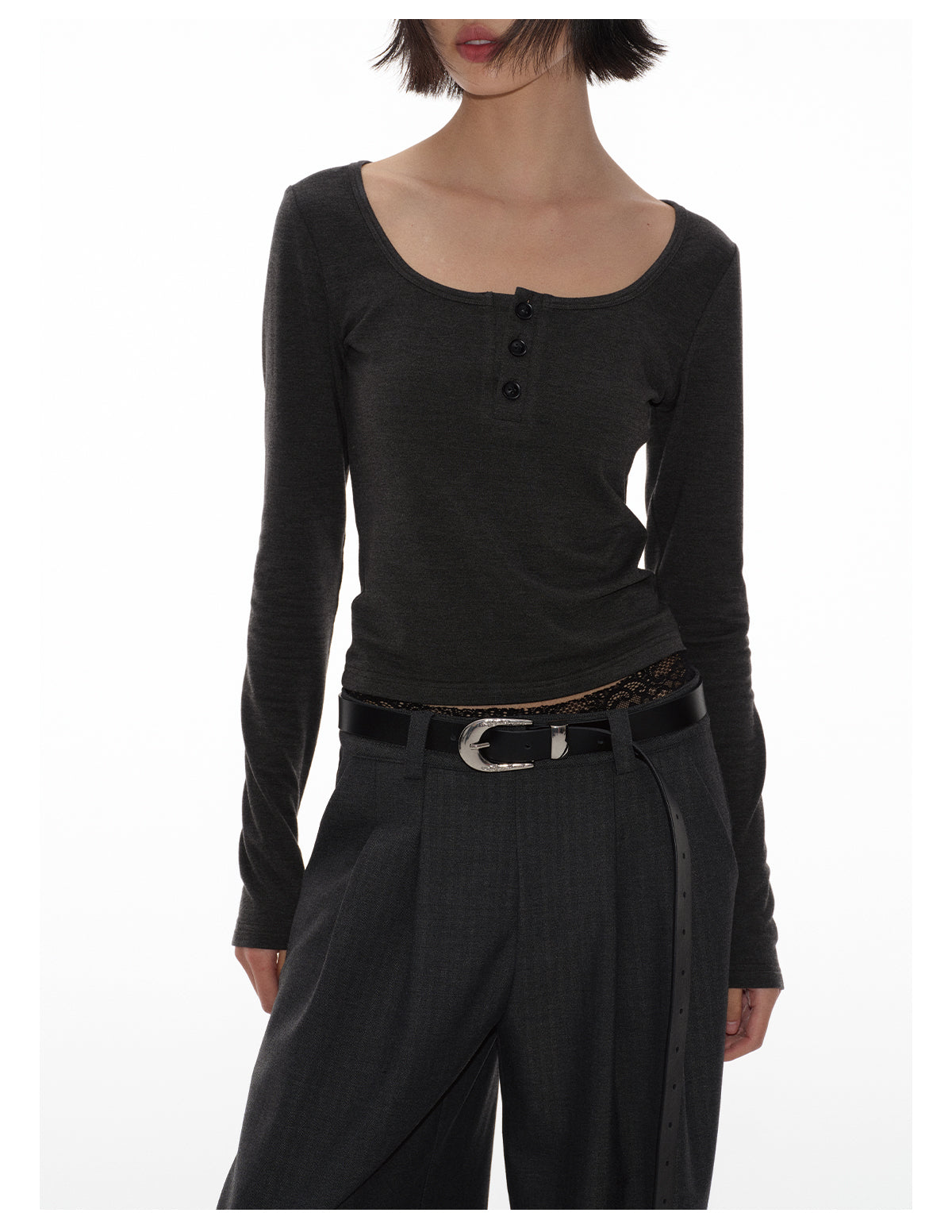 Leather belt with silver buckle