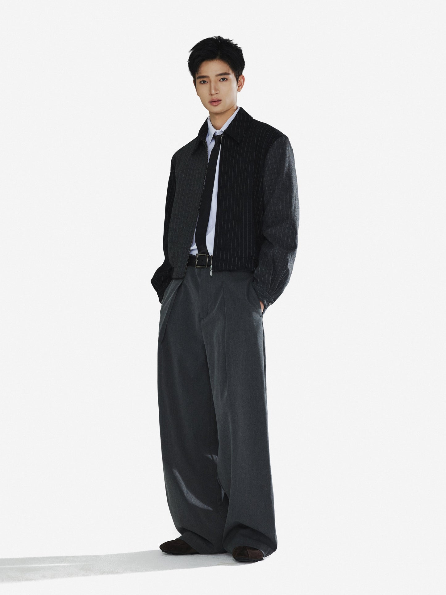 Patchwork Short Wool Stripe Jacket