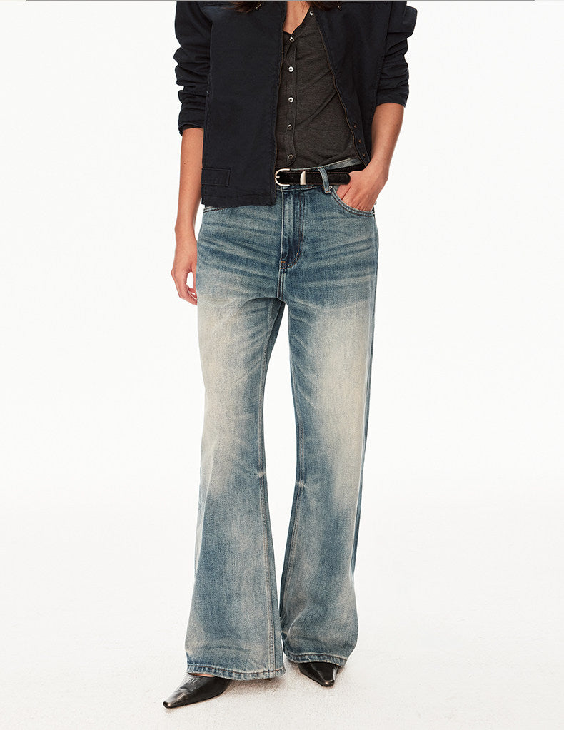 Distressed wash jeans