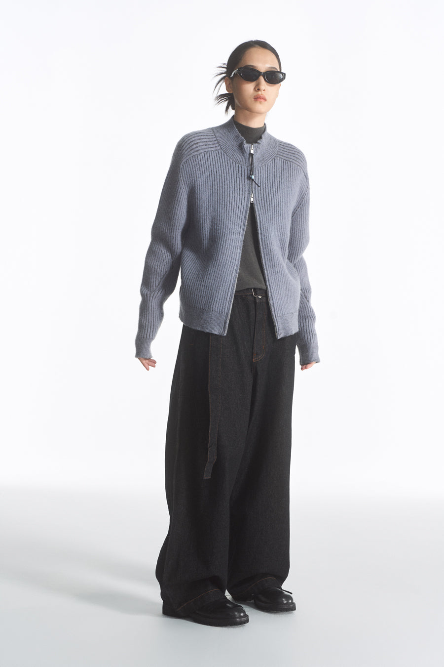 Ribbed Double Zipper Cardigan