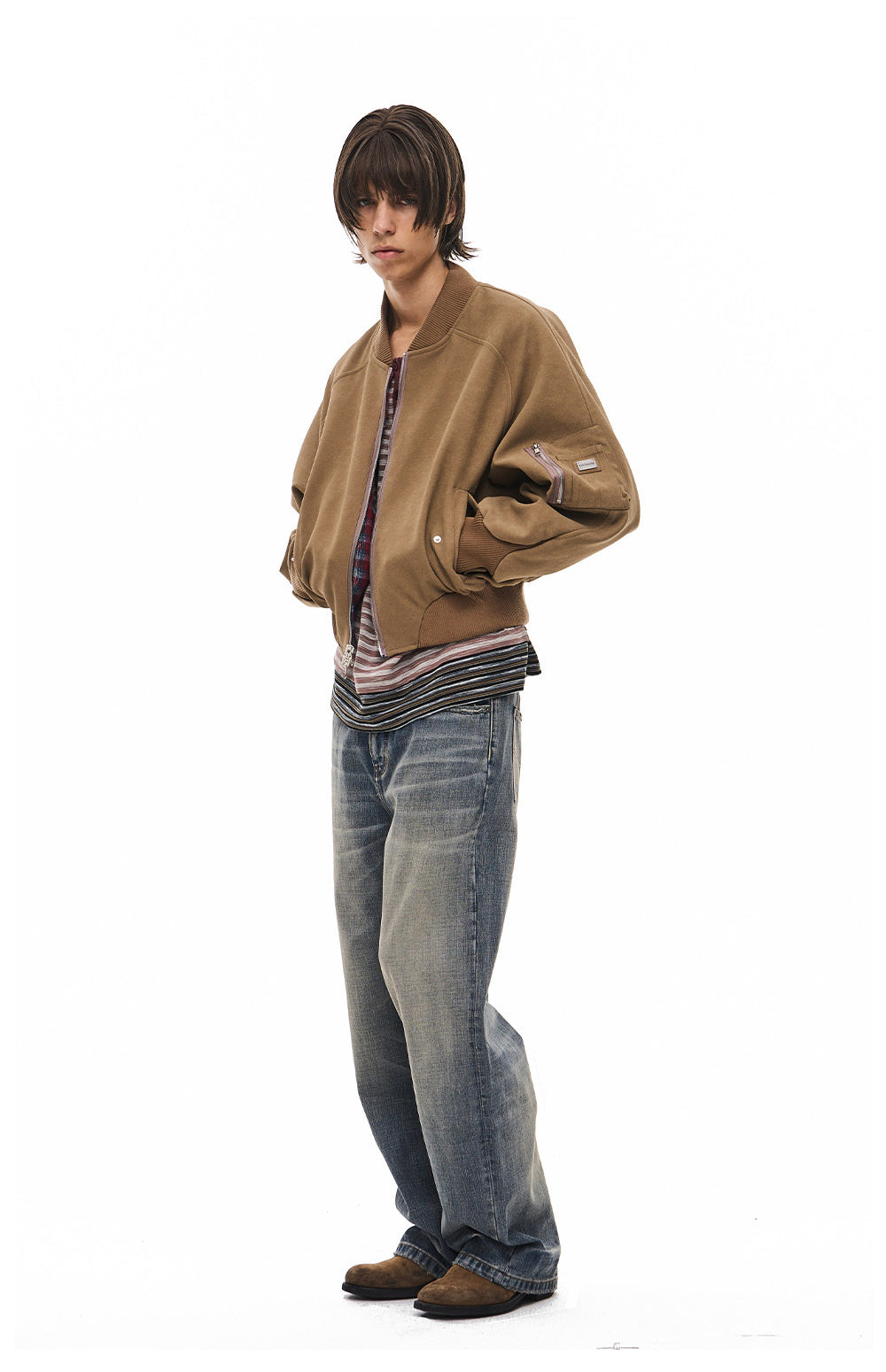 Suede Check Pattern Reversible Flight Jacket