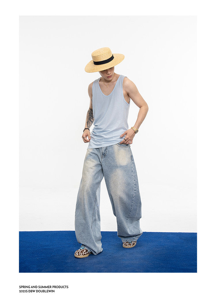 Wash-Finish Wide-Leg Casual Jeans