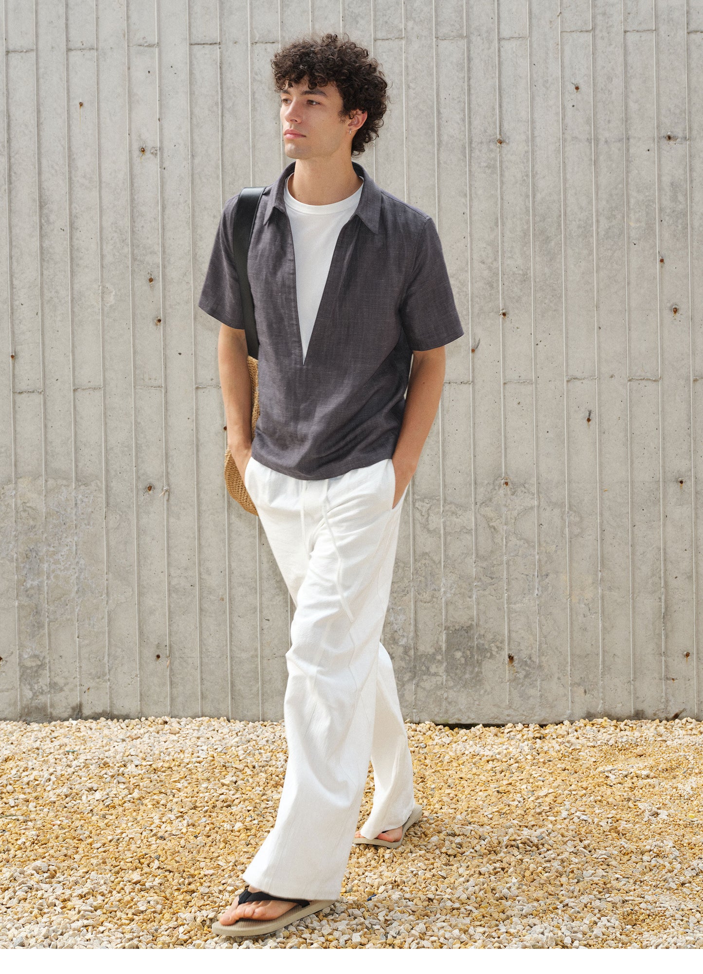 Deep V-neck faux two-piece shirt