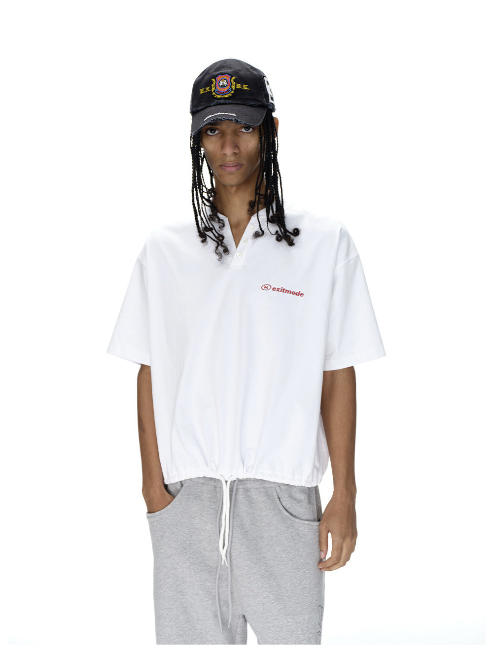 Drawstring V-neck T-shirt