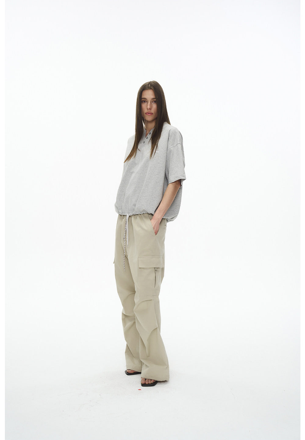 Drawstring V-neck T-shirt