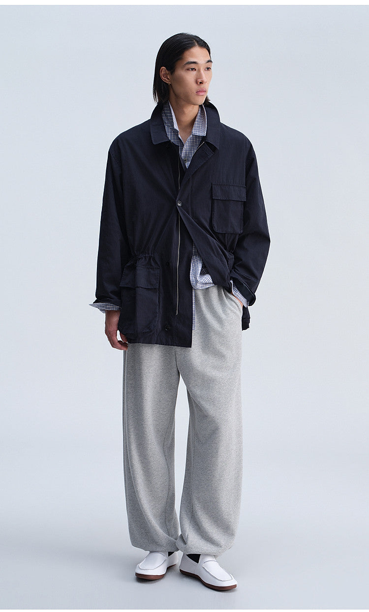 Work Jacket with Waist Drawstring and Relaxed Fit