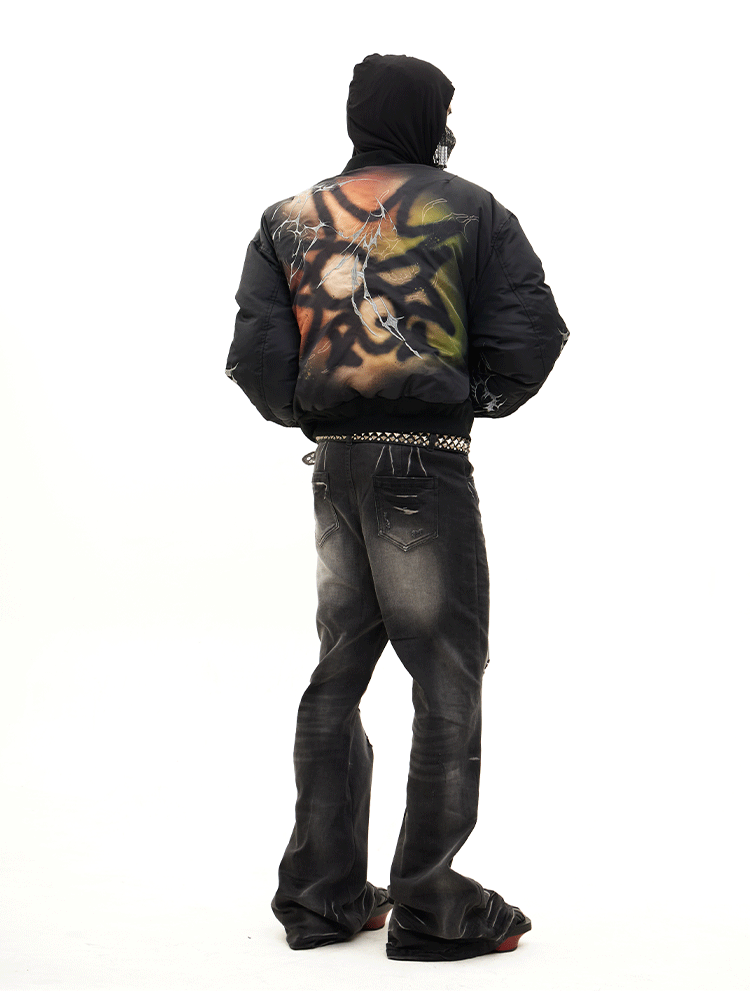 Graffiti Embroidery Print Flight Jacket