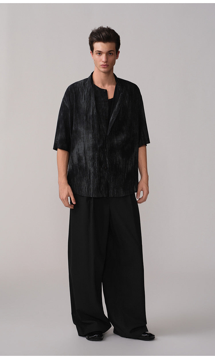 Loose-Fit Casual Pants with Double Pleats and Elastic Waistband