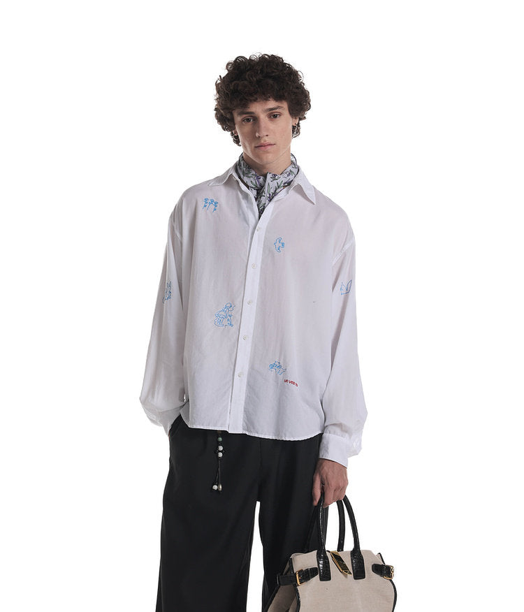 Country-Style Embroidered Casual Shirt