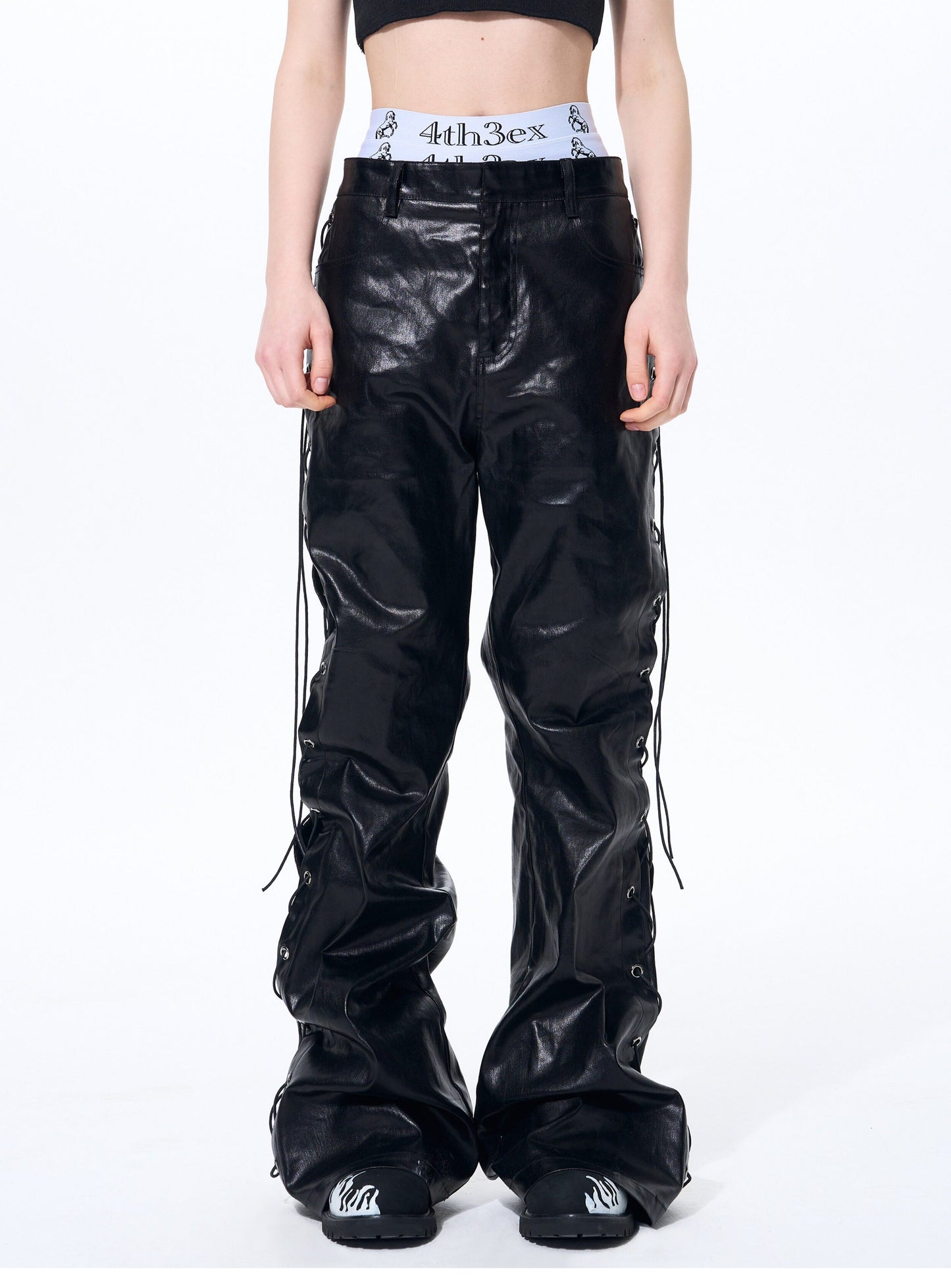 Metallic-Coated Drawstring Jeans
