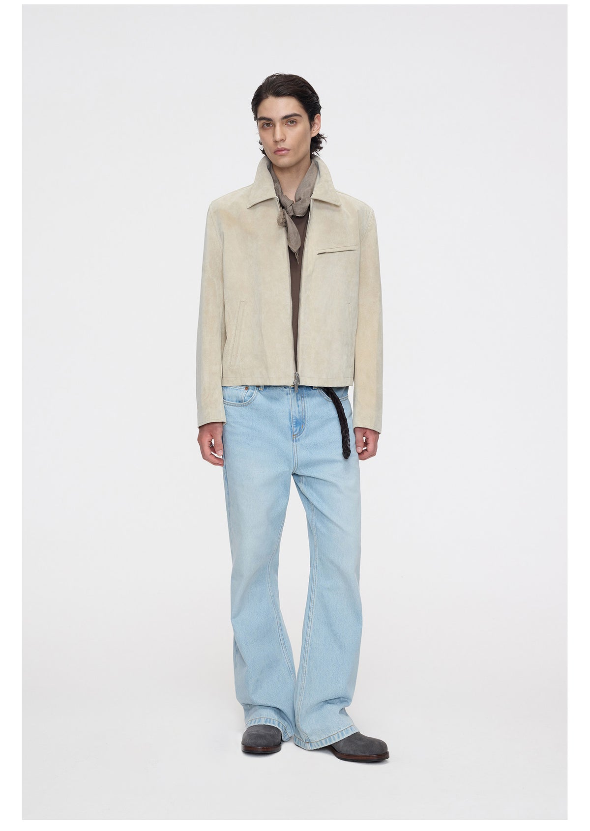 Suede Lapel Zipper Leather Jacket