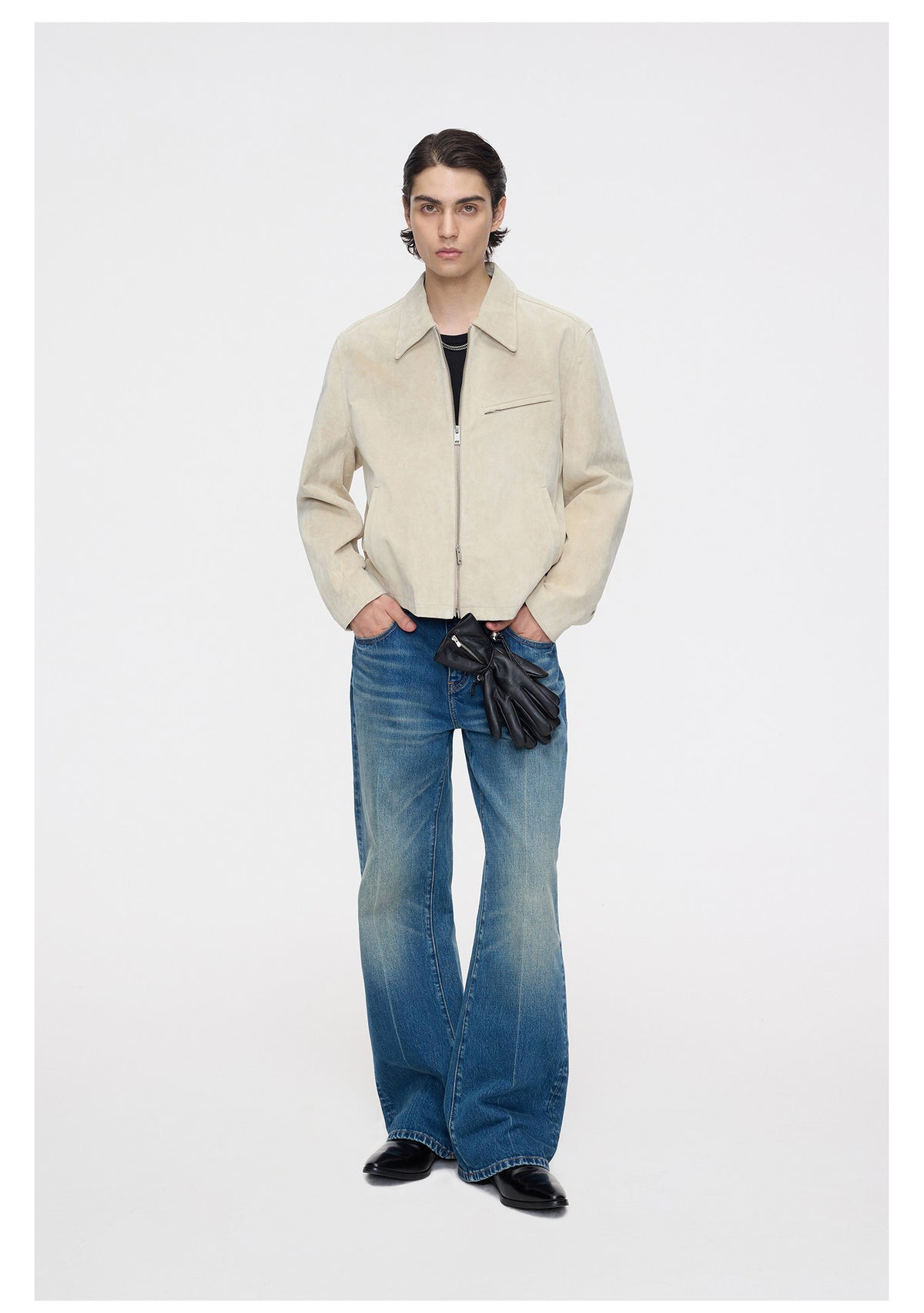 Suede Lapel Zipper Leather Jacket