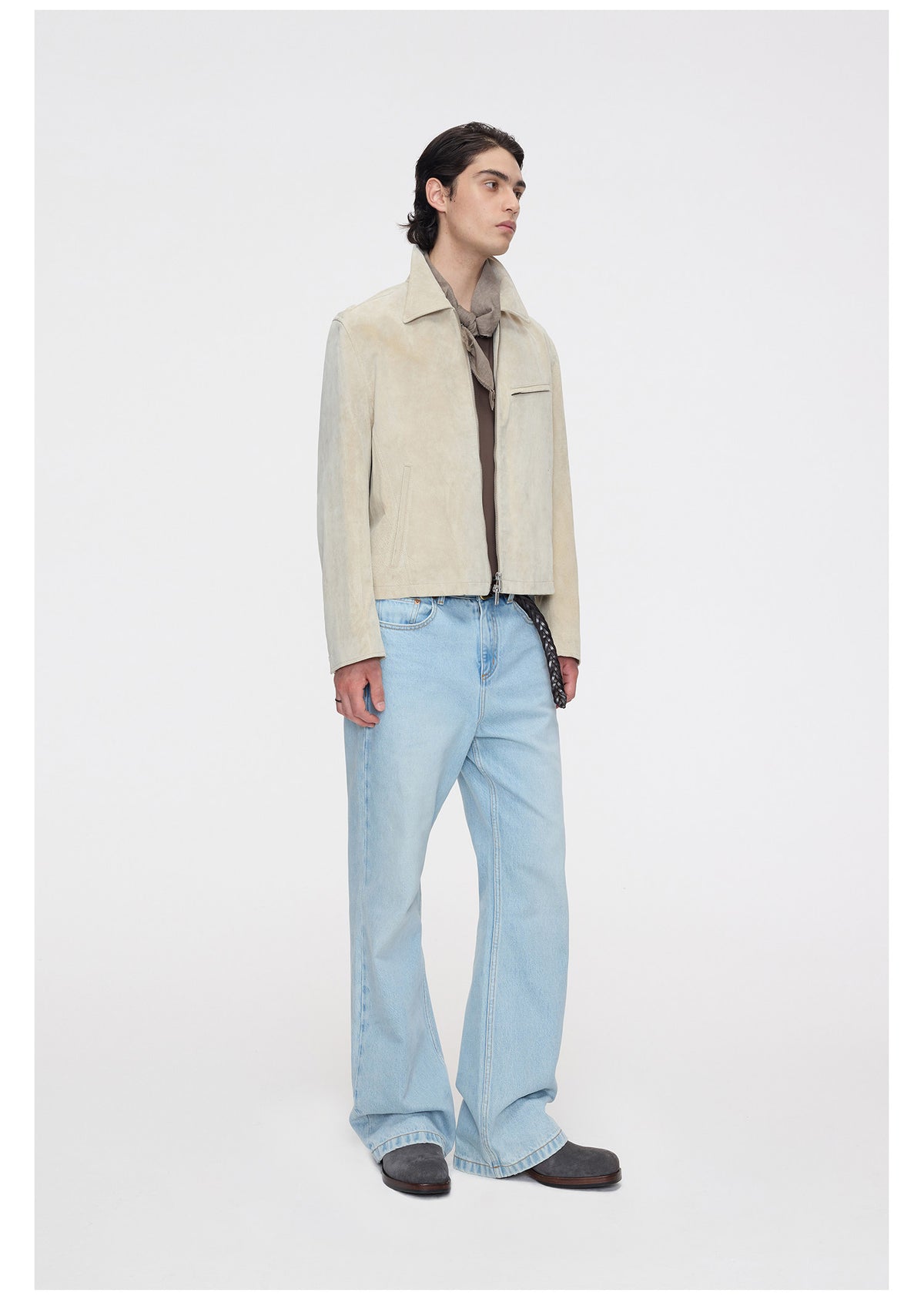 Suede Lapel Zipper Leather Jacket