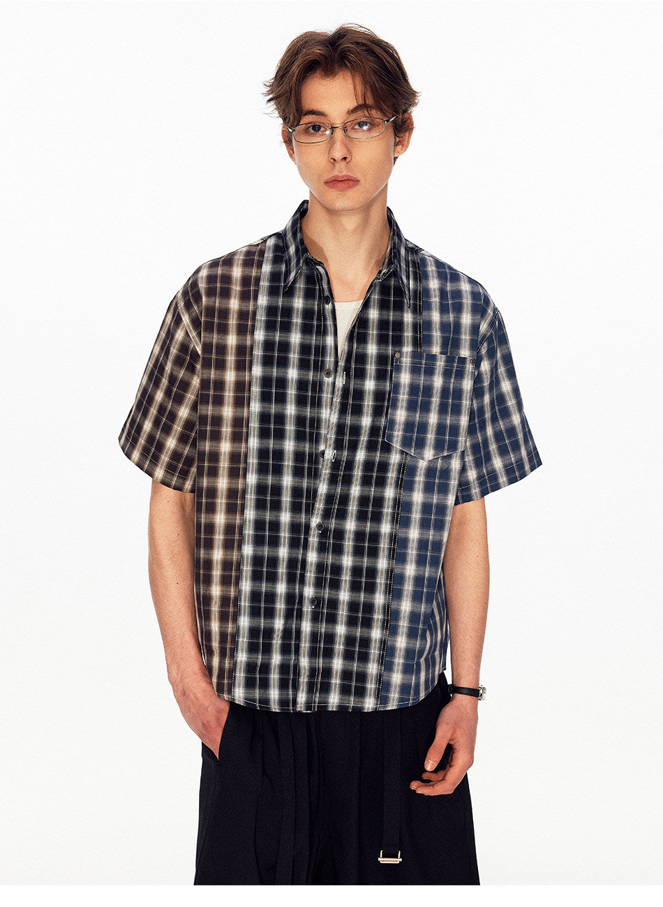 Retro Color-Block Checkered Shirt