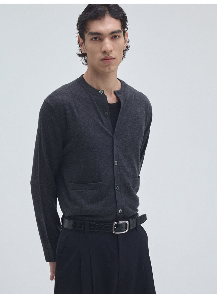 Round-Neck Knit Cardigan with Pockets