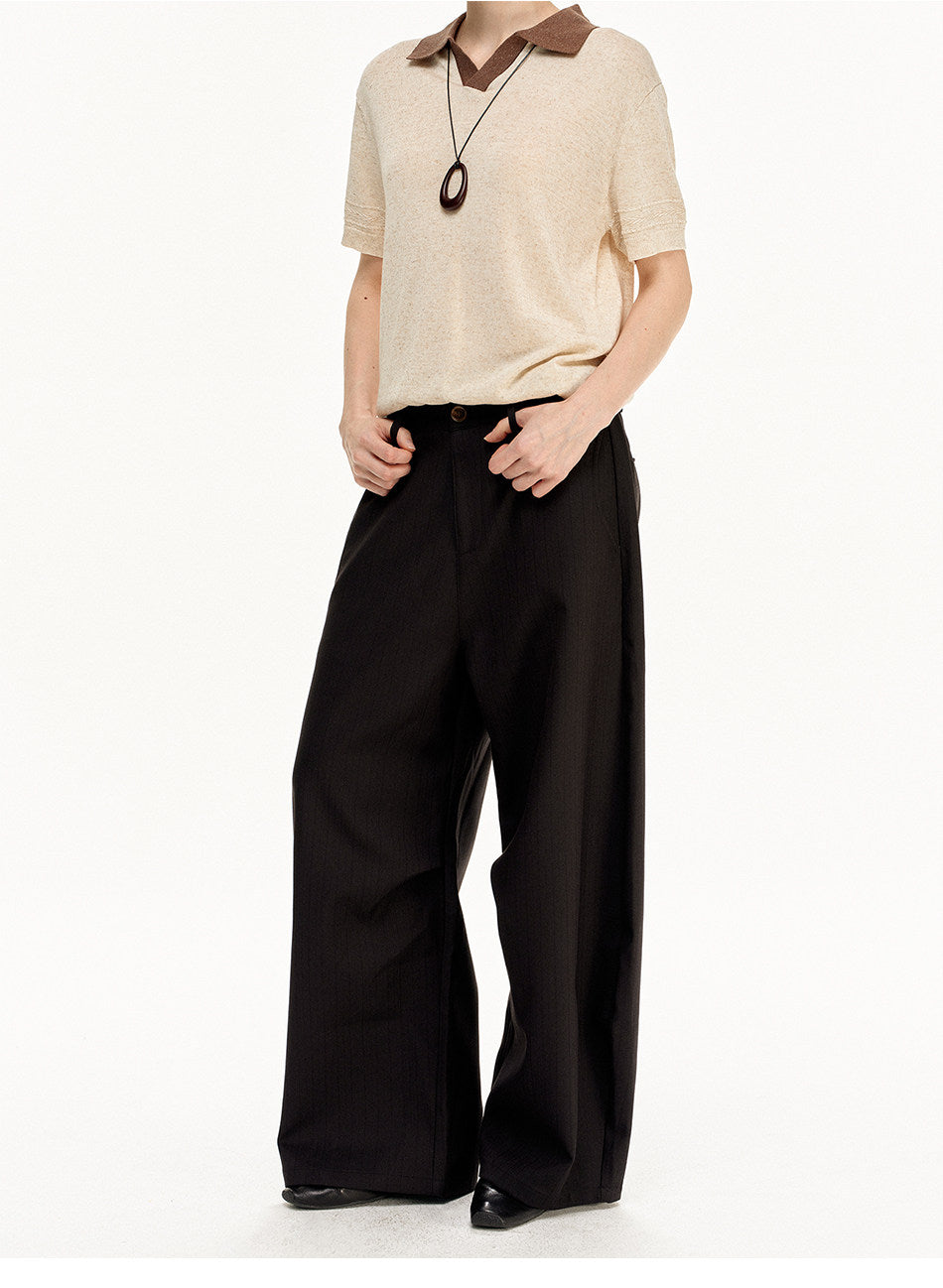 Wide-Leg Vertical Stripe Casual Pants