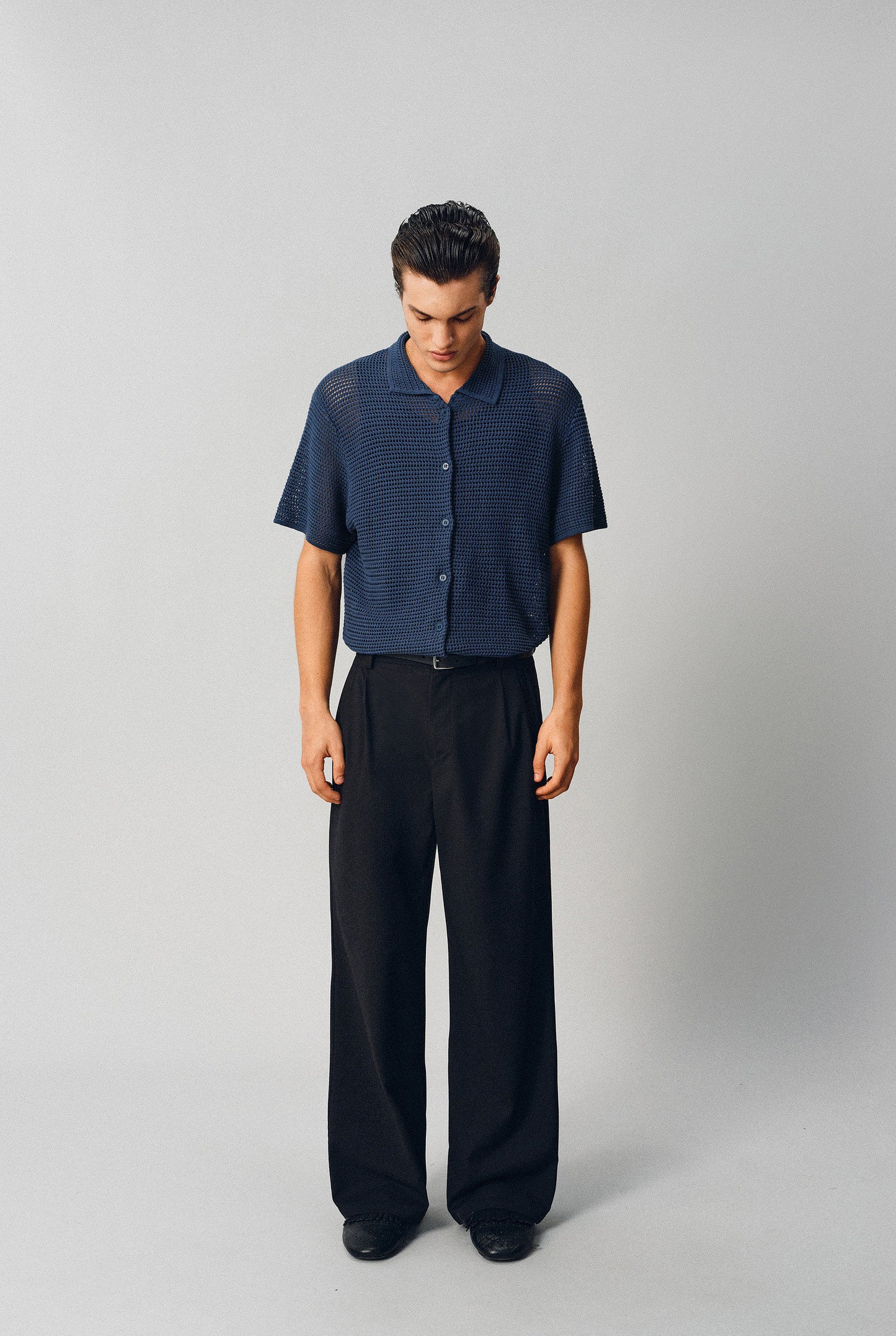 Hollow-knit Button-Down Shirt