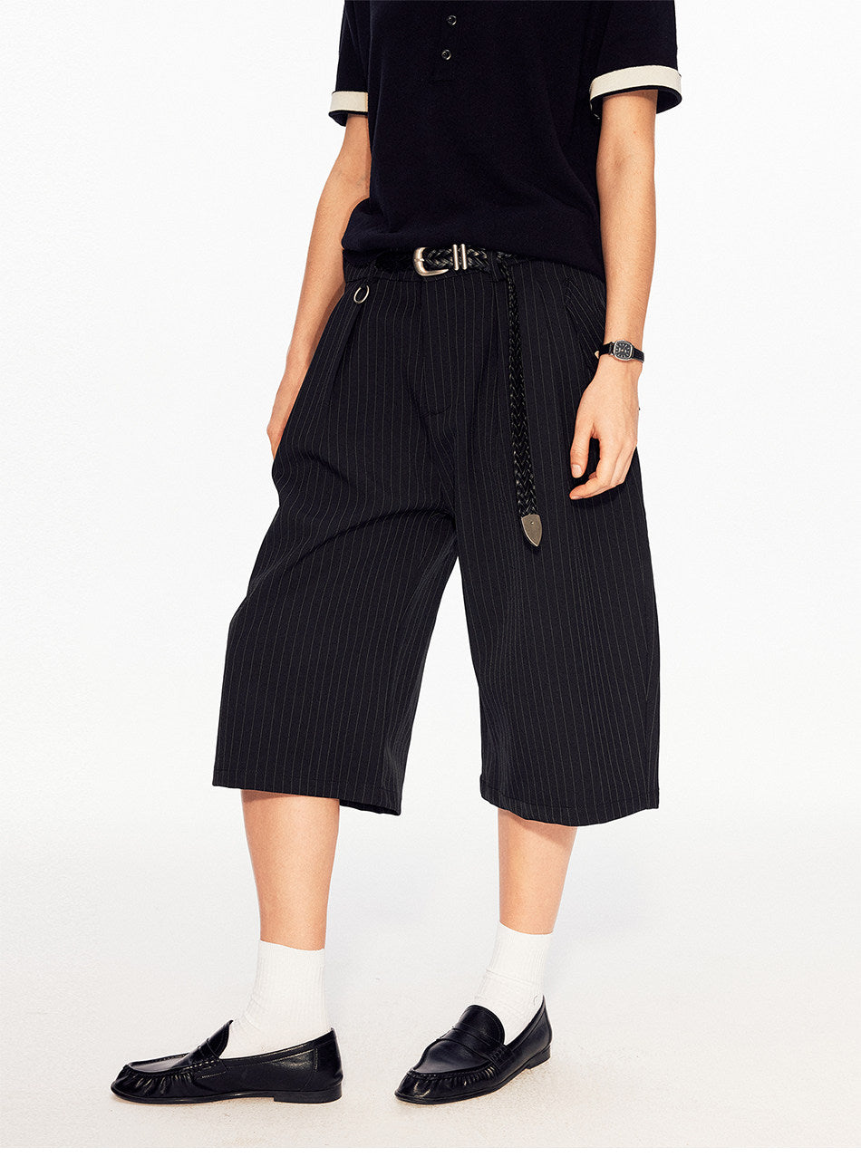 Striped Pleated Shorts