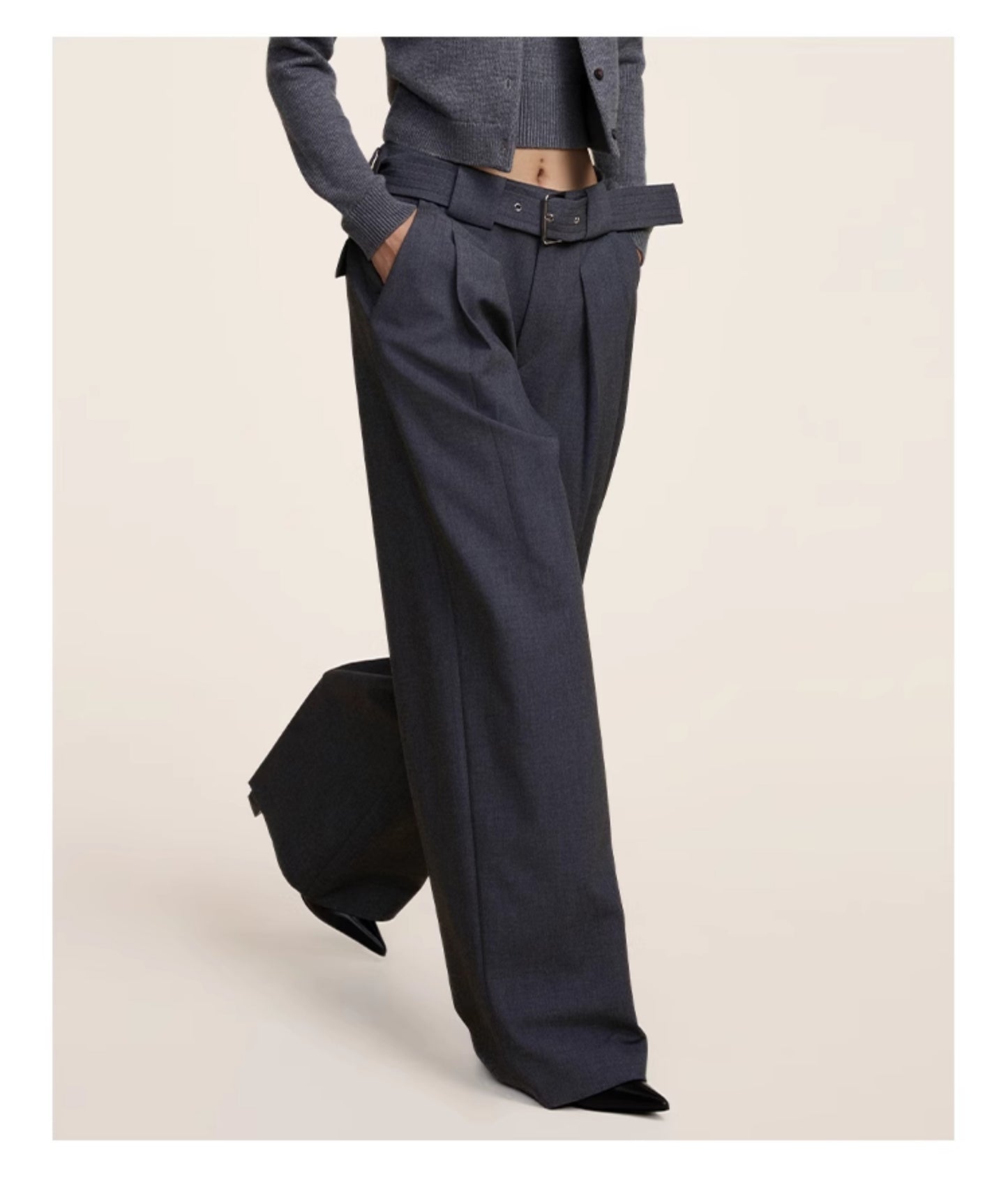 Belt Pleated Loose Straight Casual Pants