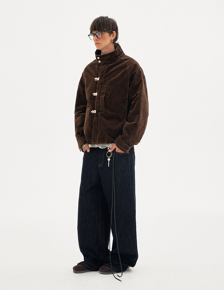 Metal Buckle Stand Collar Cotton Jacket