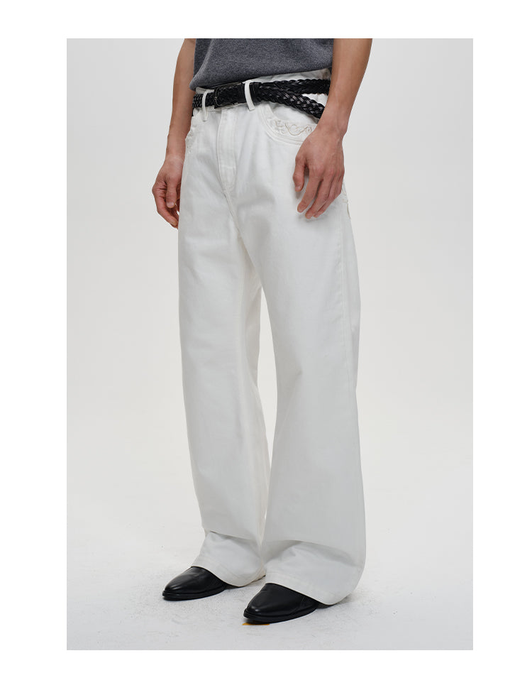 Flower embroidered jeans