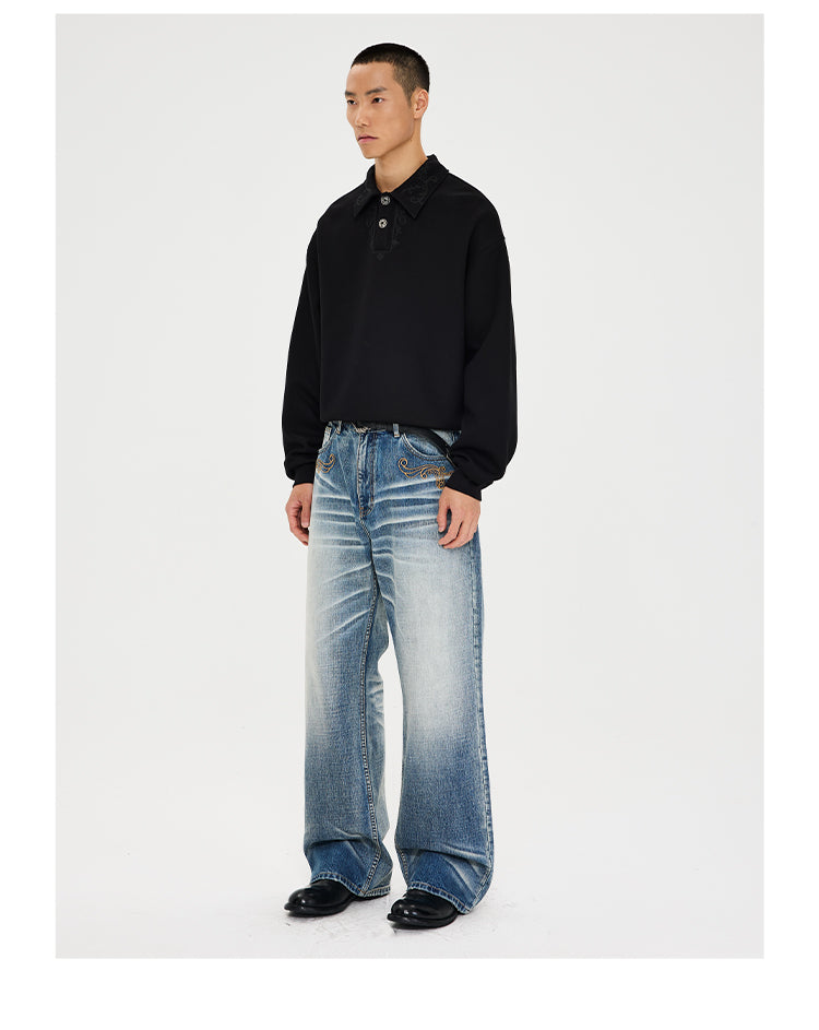 Embroidered polo sweatshirt