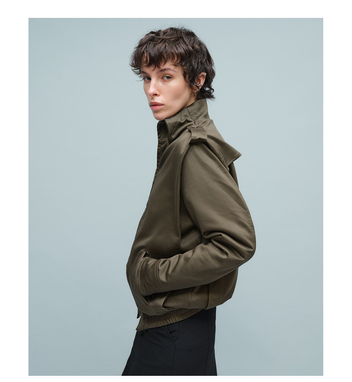 Silk-Look Faux Lapel Jacket with Epaulets