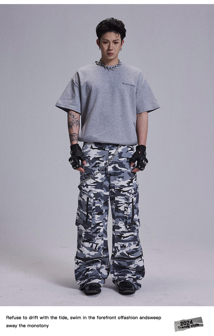 Zipper multi-pocket casual pants