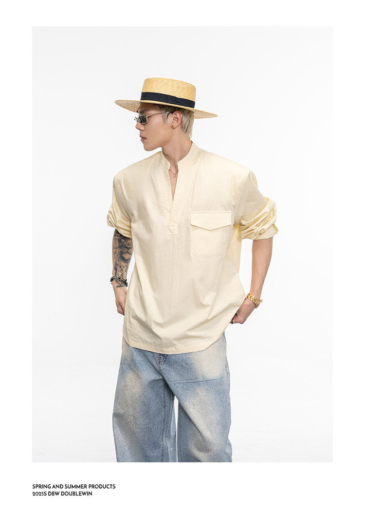 Semi-open V-neck padded shirt