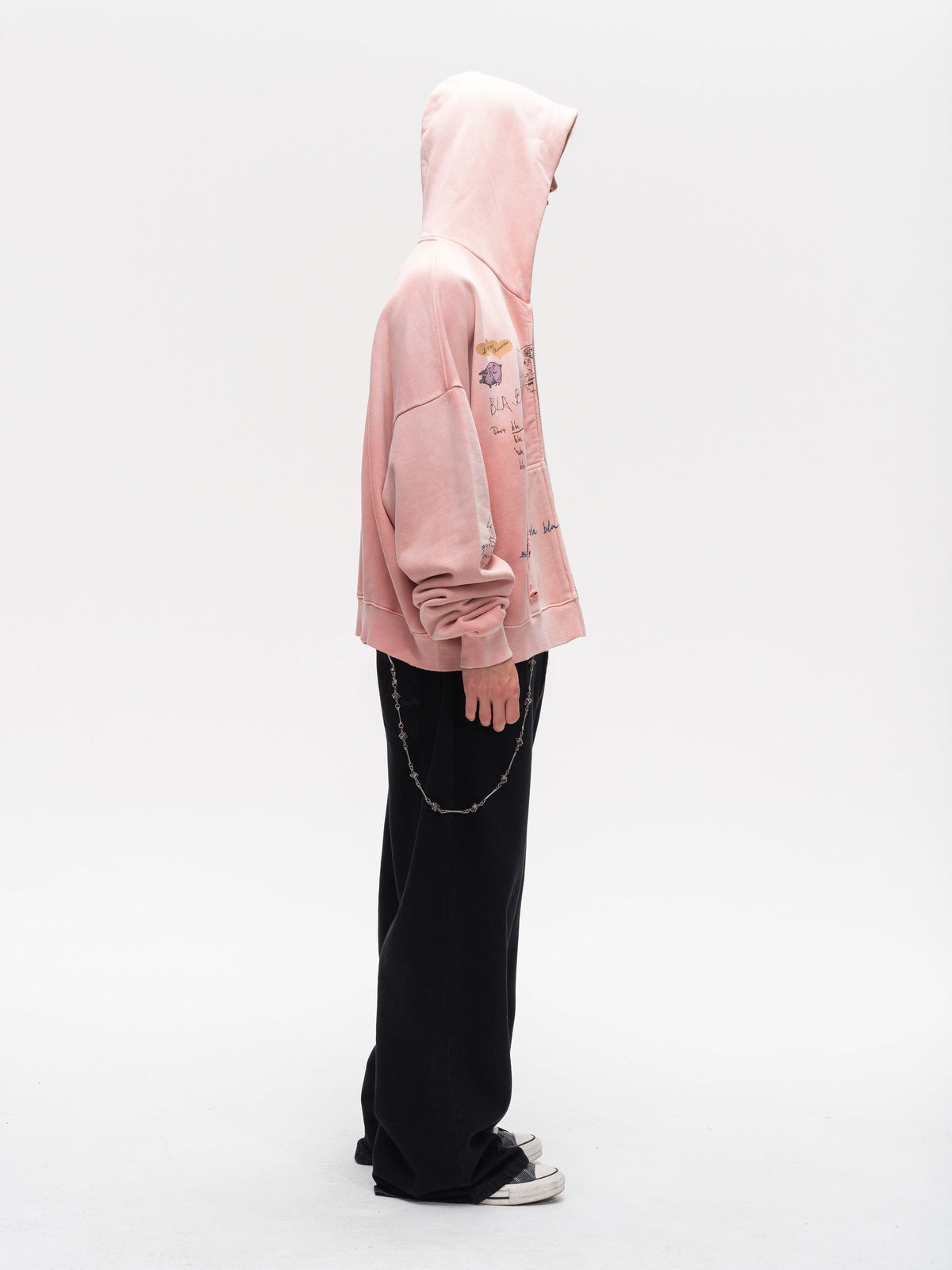Wash-Distressed Zip-Up Sweatshirt