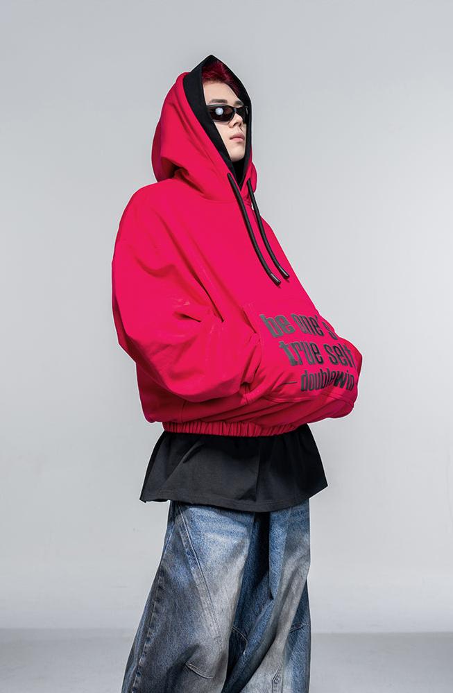 Faux two-piece double hooded sweatshirt