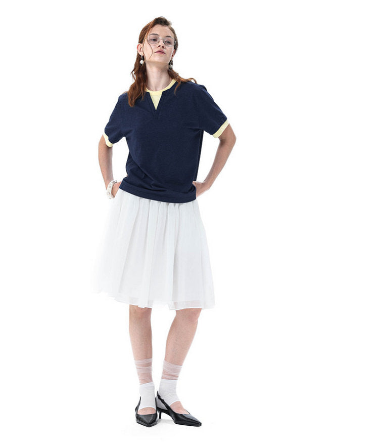 Preppy-Style Faux Two-Piece T-Shirt