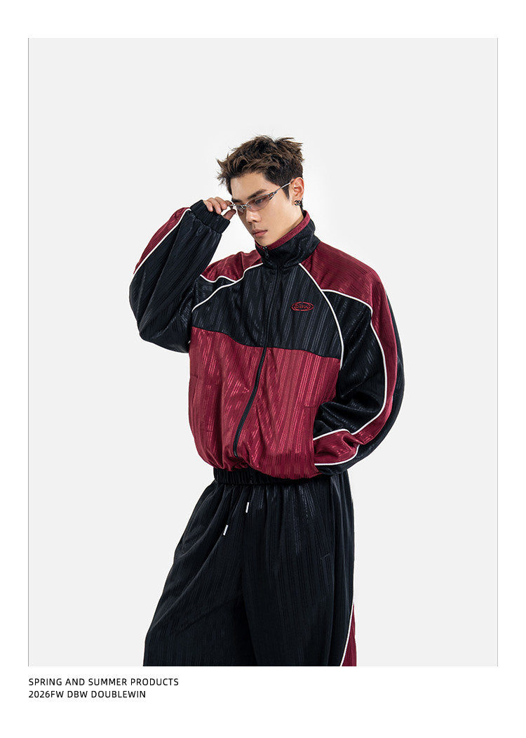 Color-Blocked Sporty Casual Pants Set