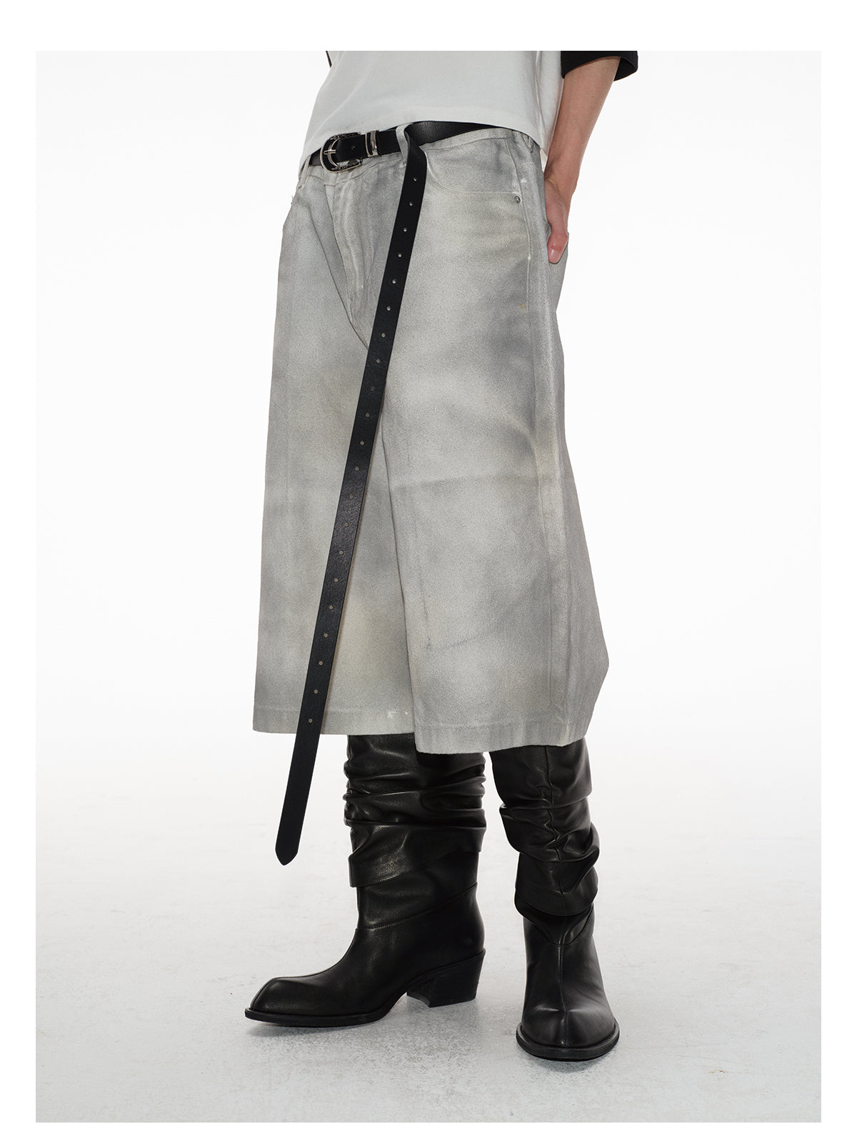 Leather belt with silver buckle