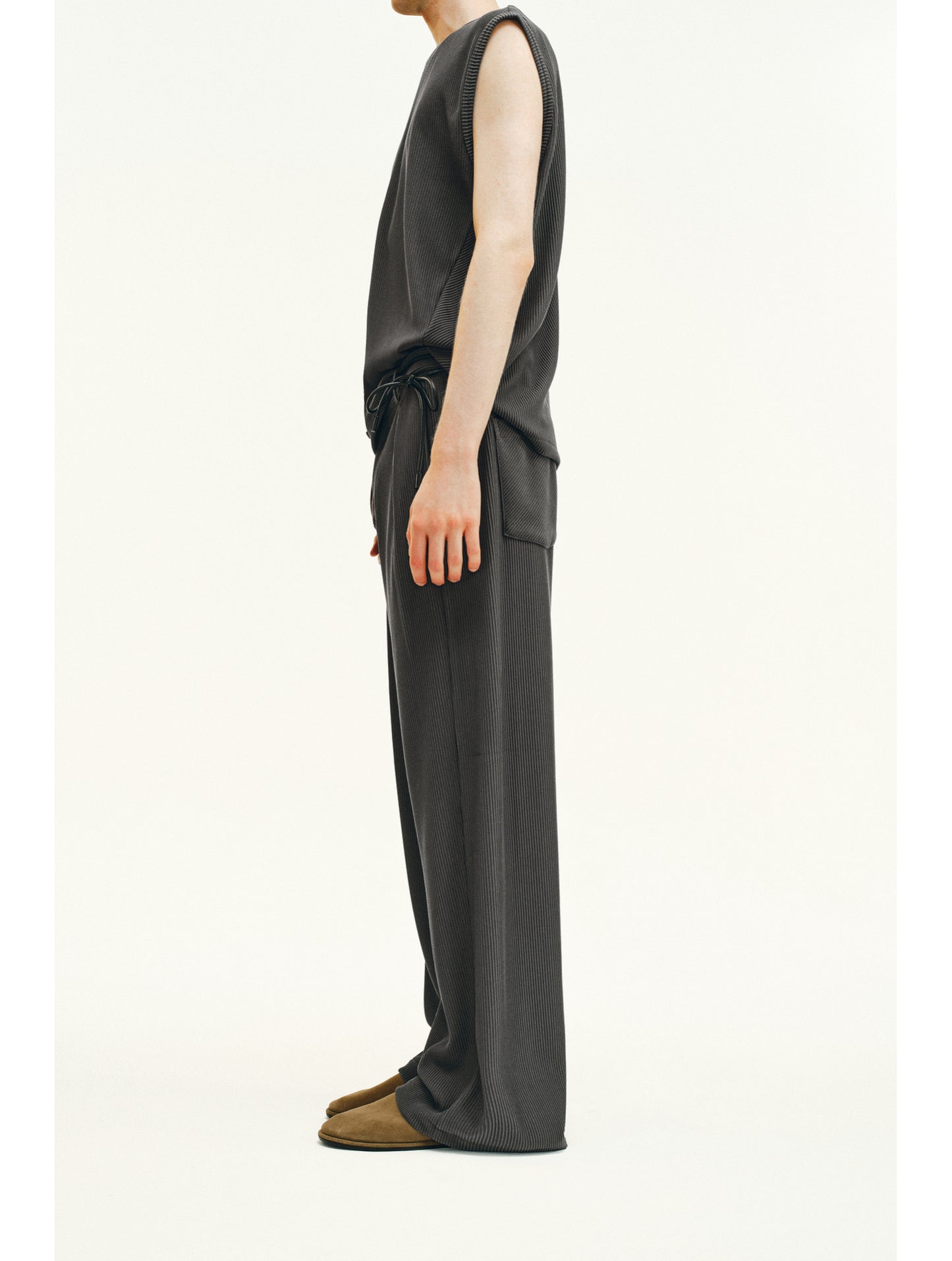 Vertical Stripe Textured Casual Pants Set