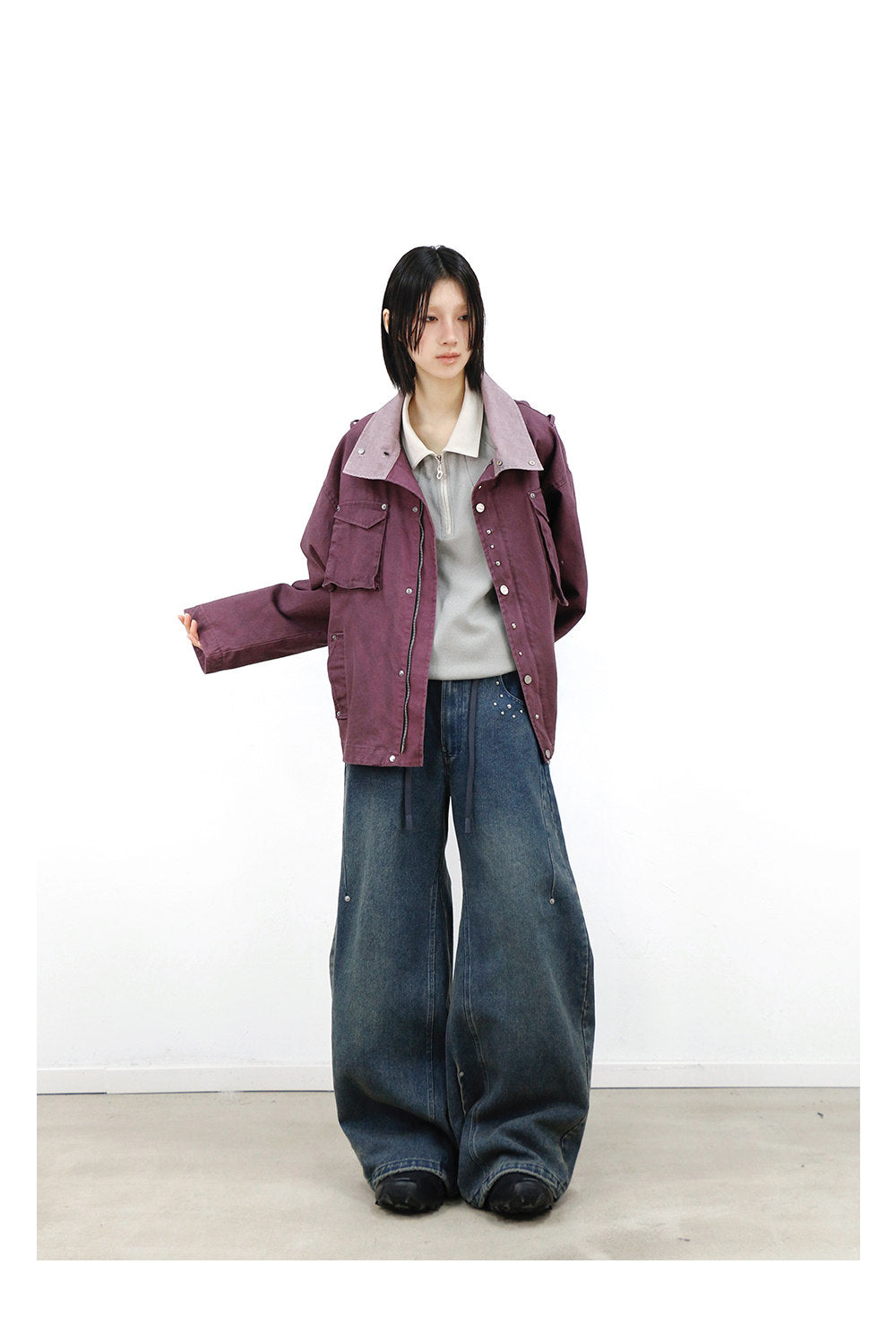 Reverse-Pleated Washed Denim