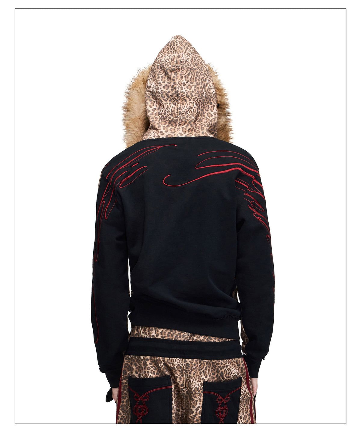 Leopard-Print Hooded Sweatshirt with Zipper