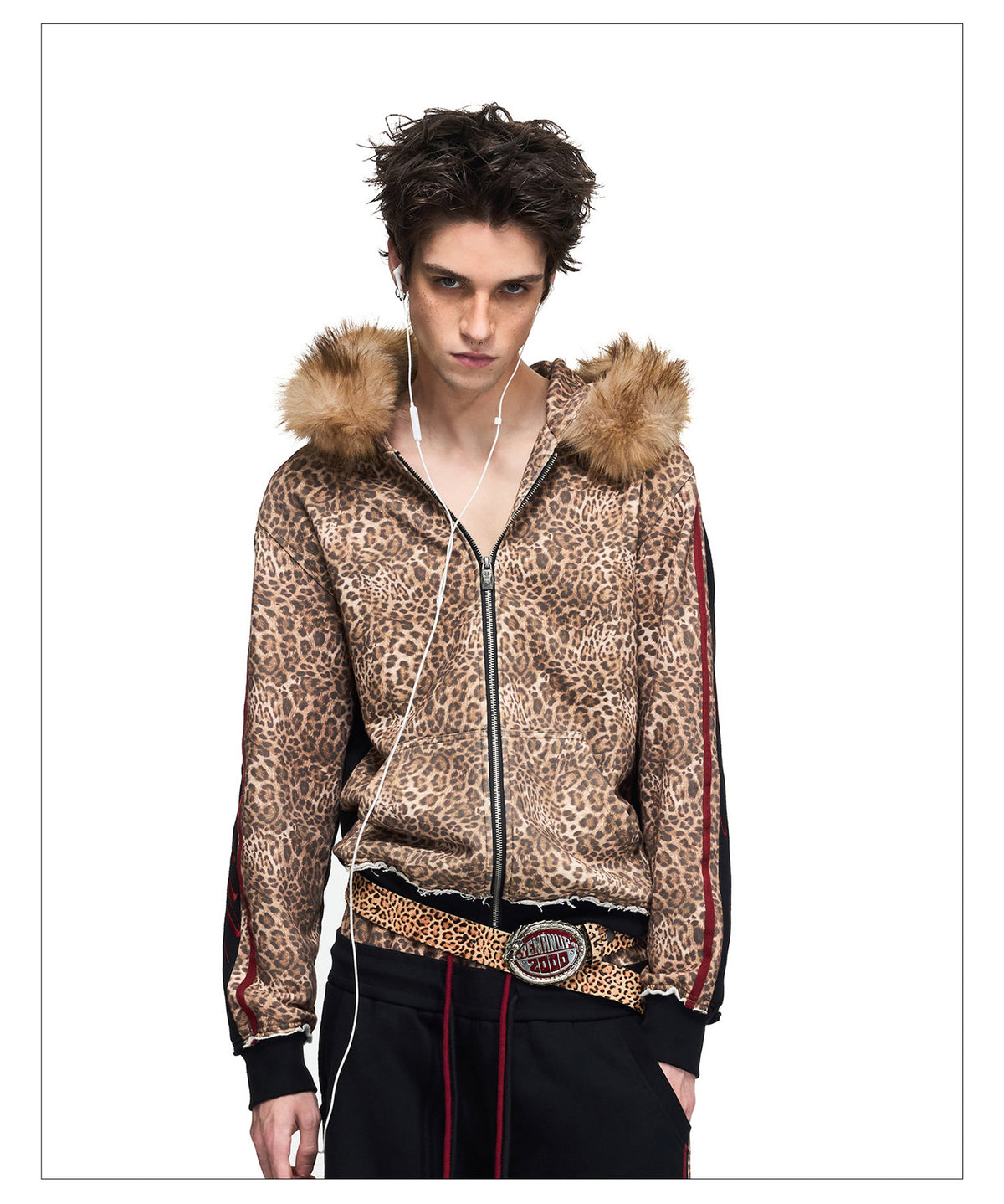 Leopard-Print Hooded Sweatshirt with Zipper