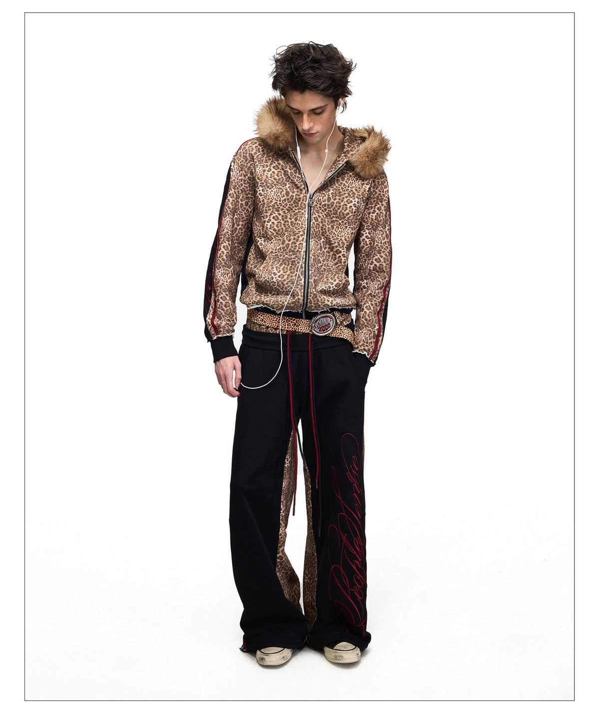 Leopard-Print Hooded Sweatshirt with Zipper