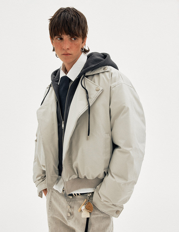 Faux Two-Piece Short Hooded Cotton Jacket