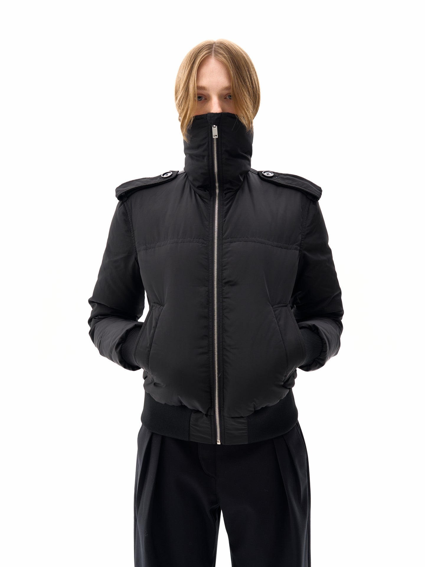 Scarf-collar down jacket